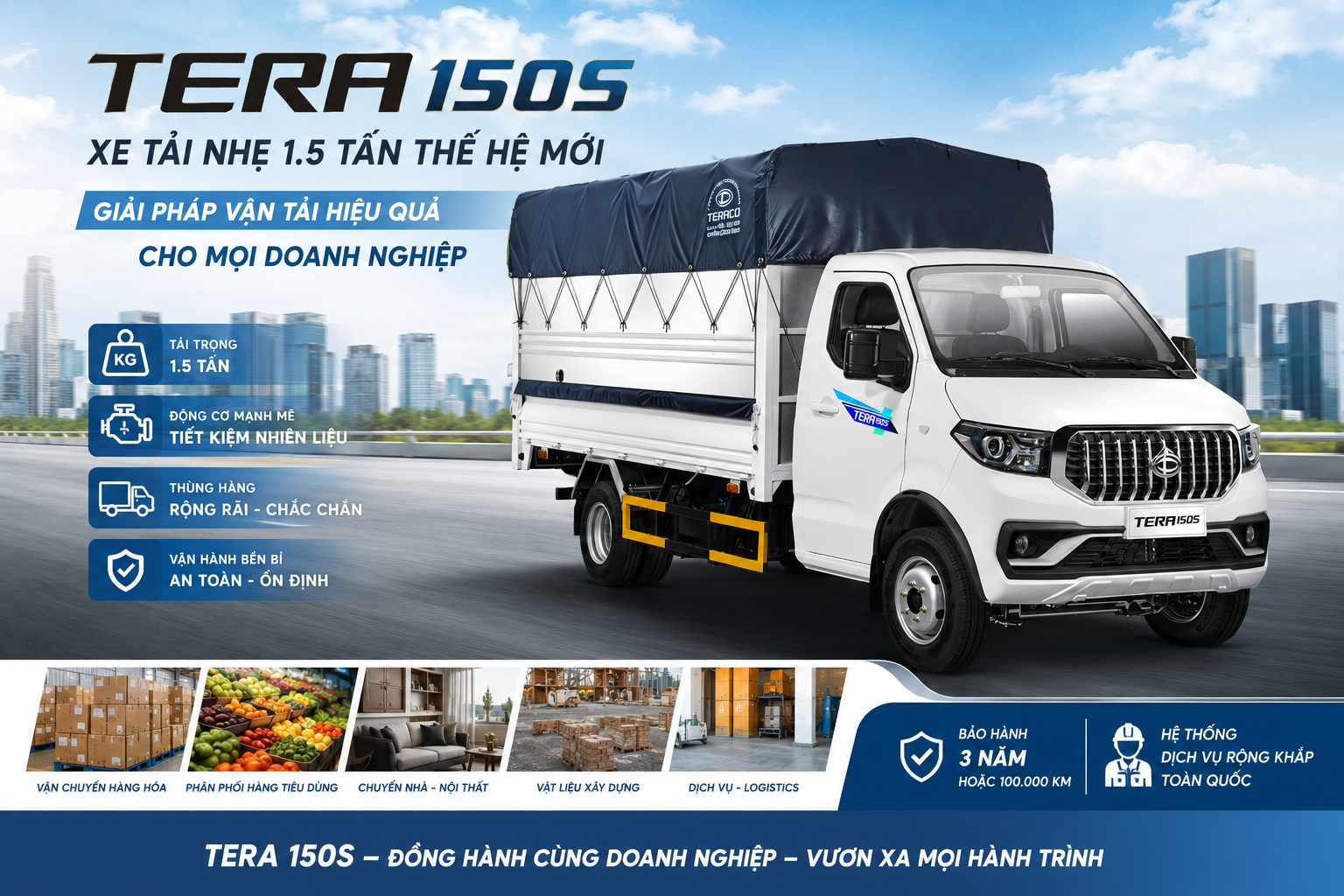 Tera 150S – Xe Tải Nhẹ 1.5 Tấn Thế Hệ Mới, Giải Pháp Vận Tải Hiệu Quả Cho Mọi Doanh Nghiệp