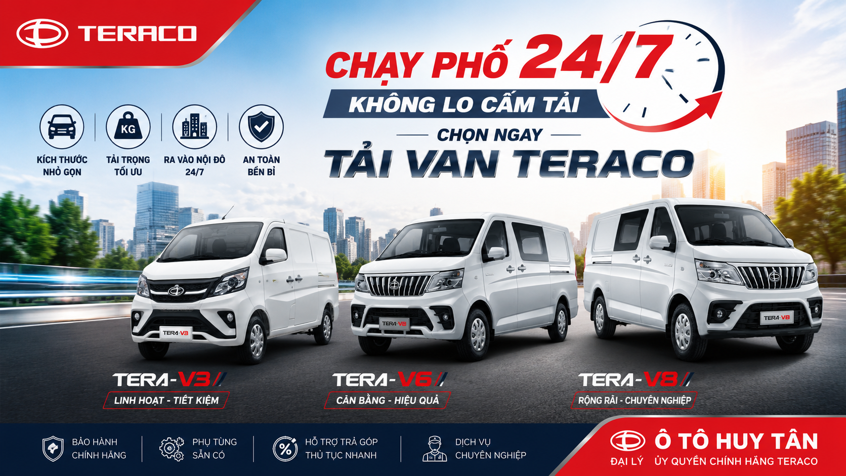 CHẠY PHỐ 24/7 KHÔNG LO CẤM TẢI – CHỌN NGAY XE TẢI VAN TERACO